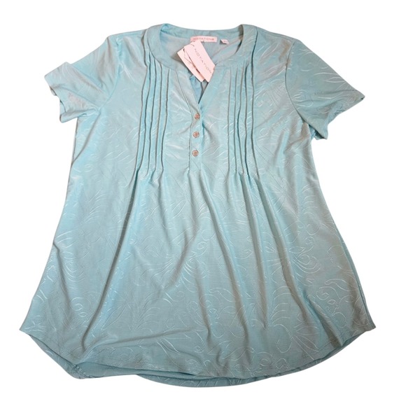 Notations Tops - 🌿 Notations Aqua Floral Tunic Top – Short Sleeve, Button‎ Front, Size XL NWT